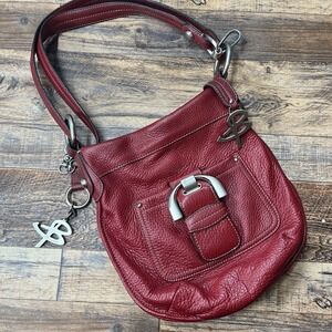 B Makowsky Pebble Leather Handbag Crossbody Westbound Red Silver